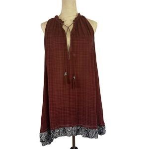 Free People Women's Maroon Oversized Mini Swing Dress w/ Contrast Hem